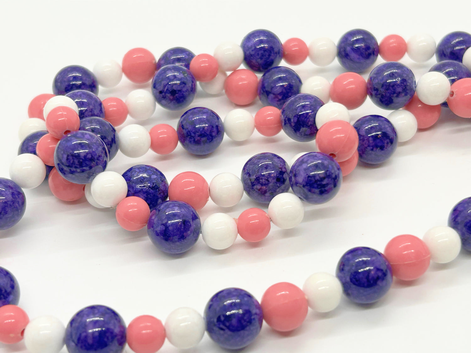 Vintage Pink, White and Deep Blue Beads Necklace