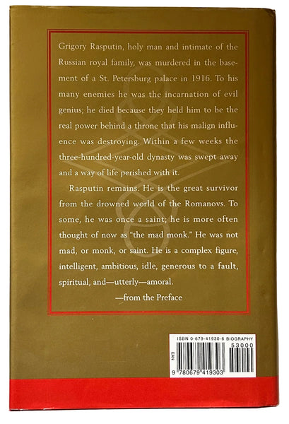 Rasputin: The Saint Who Sinned" by British historian and journalist Brian Moynahan. Originally published in 1997, the book explores the life of Grigory Rasputin, the Siberian peasant and self-proclaimed mystic who became a deeply influential figure in the court of the last Russian Tsar, Nicholas II.