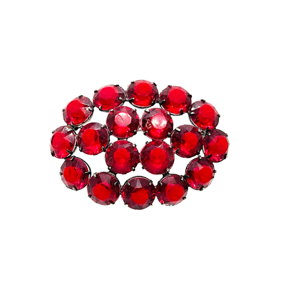 Vintage Ruby Red Glass Rhinestone Brooch – Prong-Set Estate Cluster Pin
