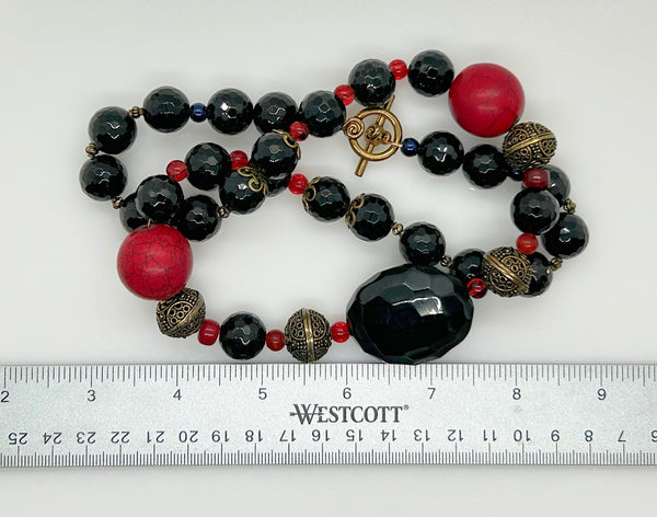 Vintage Necklace with Red and Black Beads