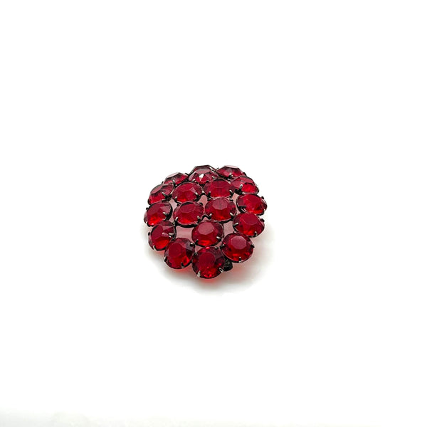Vintage Ruby Red Glass Rhinestone Brooch – Prong-Set Estate Cluster Pin