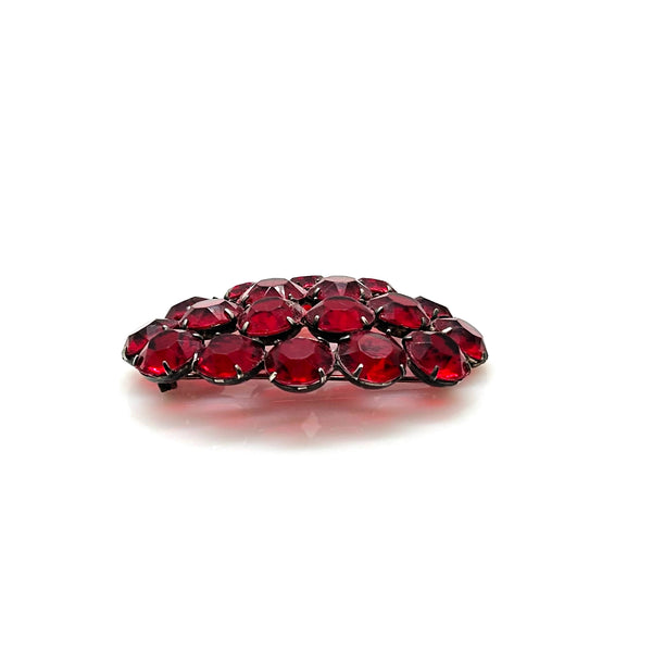 Vintage Ruby Red Glass Rhinestone Brooch – Prong-Set Estate Cluster Pin