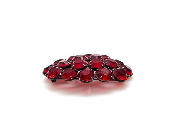 Vintage Ruby Red Glass Rhinestone Brooch – Prong-Set Estate Cluster Pin