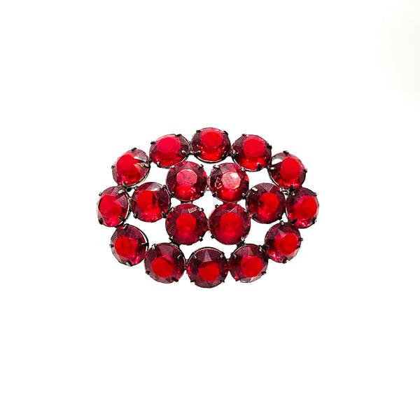 Vintage Ruby Red Glass Rhinestone Brooch – Prong-Set Estate Cluster Pin