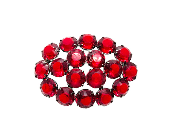Vintage Ruby Red Glass Rhinestone Brooch – Prong-Set Estate Cluster Pin