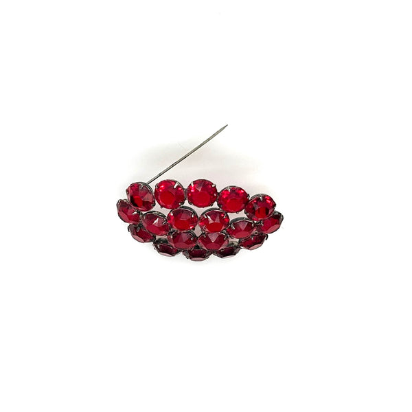 Vintage Ruby Red Glass Rhinestone Brooch – Prong-Set Estate Cluster Pin