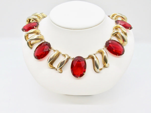 Opulent Art Deco Vintage Necklace with Ruby Red Stones