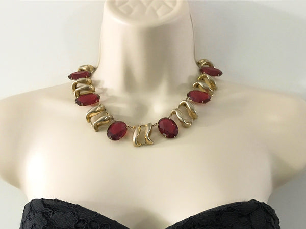 Opulent Art Deco Vintage Necklace with Ruby Red Stones