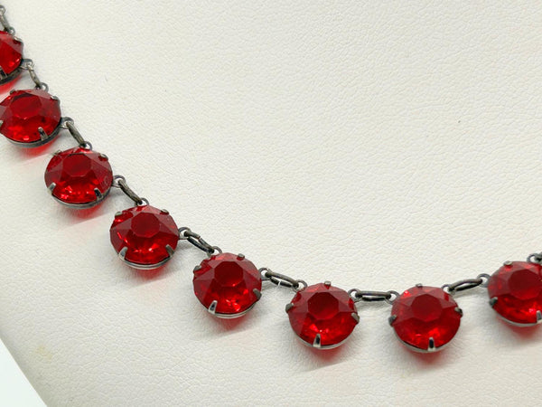 Vintage Art Deco Red Sparkling Stones Sterling Riviere