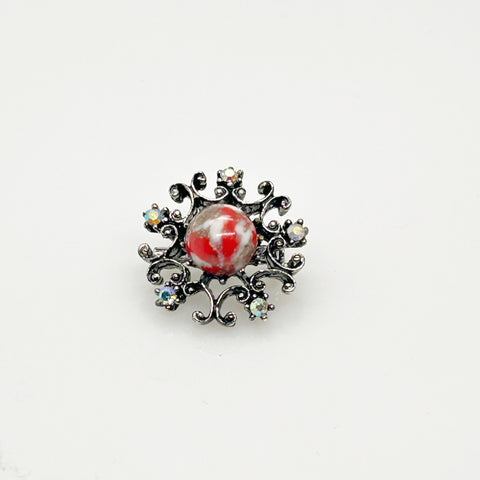 Vintage Small Scatter Brooch with Red Art Glass