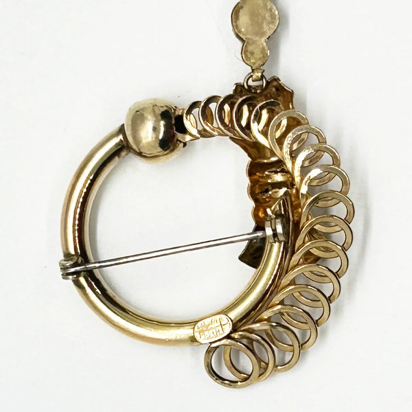 Rare Vintage 1930s A. Regel 1/20 12kt Brooch with Pink and Clear Dangles