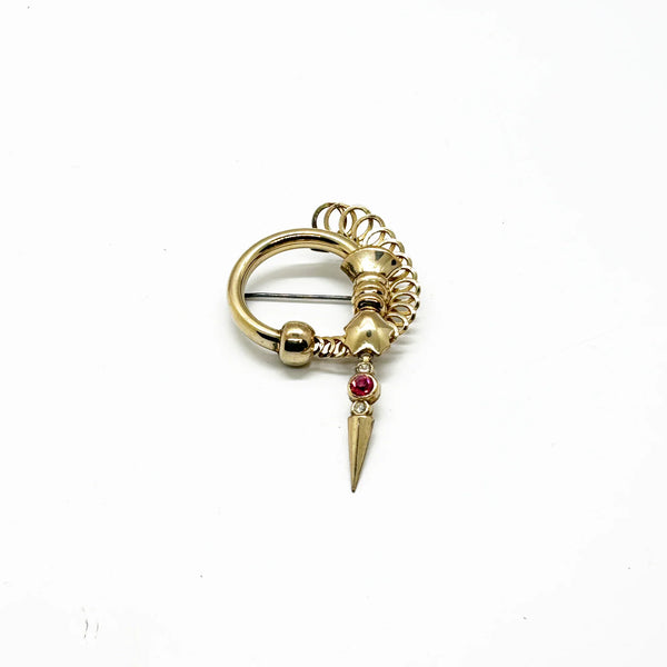 Rare Vintage 1930s A. Regel 1/20 12kt Brooch with Pink and Clear Dangles