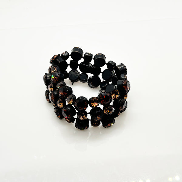 Vintage Mid-Century Multi-Row Smoky Topaz Rhinestone Statement Bracelet