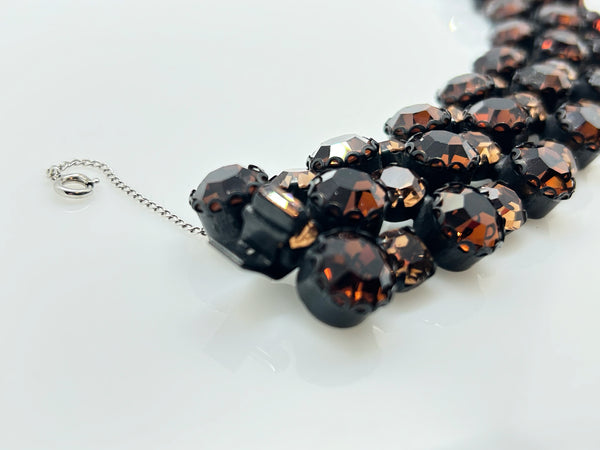 Vintage Mid-Century Multi-Row Smoky Topaz Rhinestone Statement Bracelet