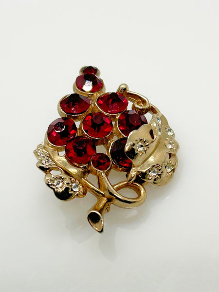 Ruby Red Bunch of Grapes Vintage Brooch