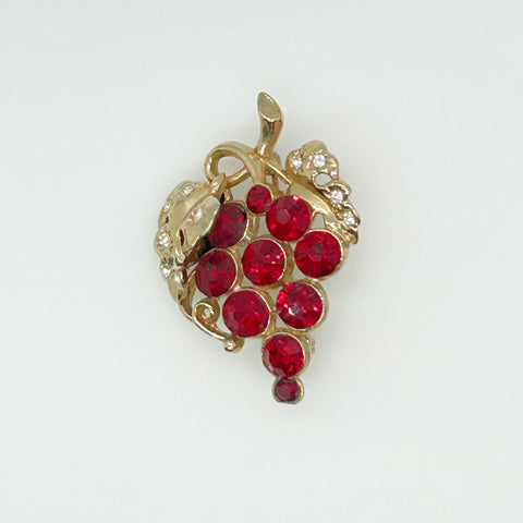 Ruby Red Bunch of Grapes Vintage Brooch