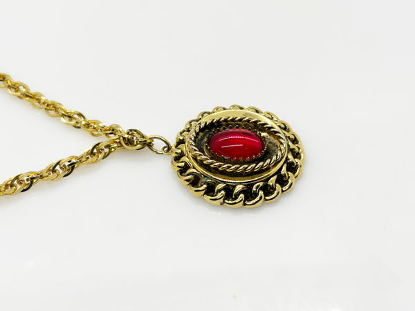 Ruby Red Old World Vintage Cabochon Necklace and Earrings