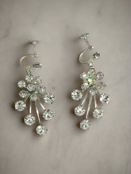 Vintage Fiery Bright Rhinestone Chandelier Drop Earrings