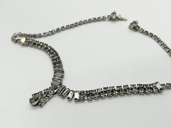 Vintage Clear Baguettes Rhinestone Drop Necklace