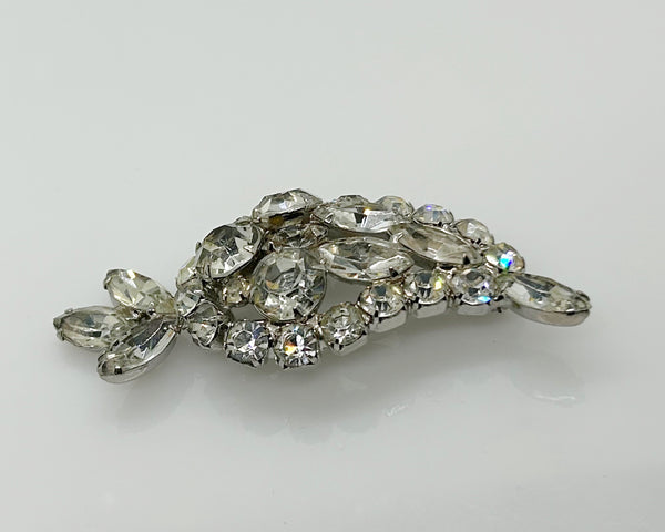 Large Paisley Shaped Sparkling Rhinestone Vintage Brooch