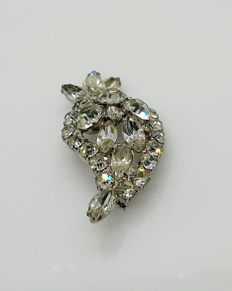 Large Paisley Shaped Sparkling Rhinestone Vintage Brooch