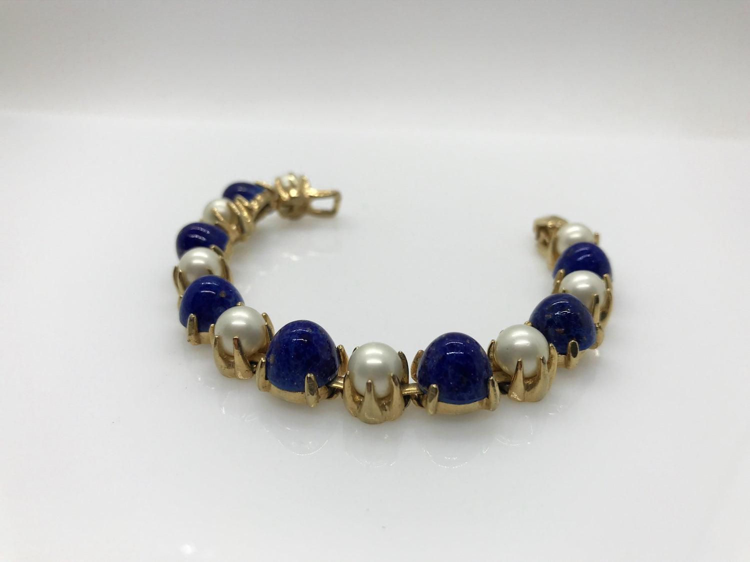 Rich Faux Lapis and Pearl Vintage Bracelet - Lamoree’s Vintage