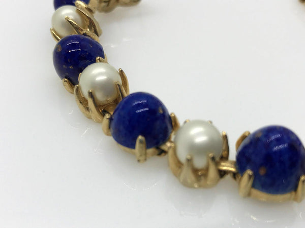 Rich Faux Lapis and Pearl Vintage Bracelet - Lamoree’s Vintage