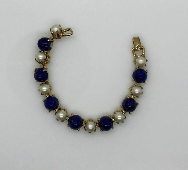 Rich Faux Lapis and Pearl Vintage Bracelet - Lamoree’s Vintage