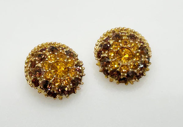 Vintage Round Golden Rhinestone Earrings - Lamoree’s Vintage