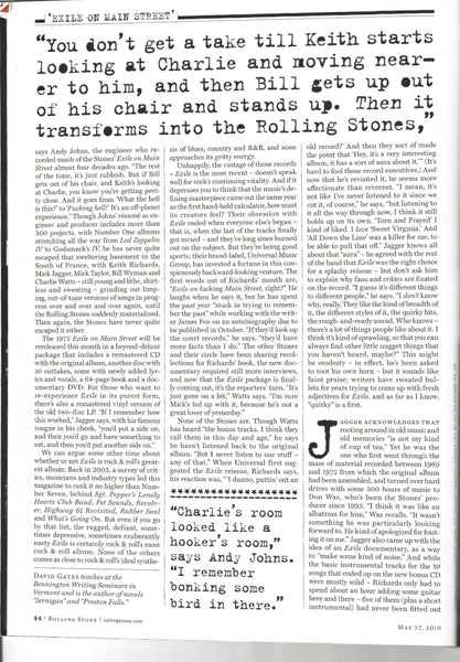 Rolling Stone, Issue 1105, dated May 27, 2010. focuses on the reissue of the band's acclaimed 1972 album, Exile on Main St. 