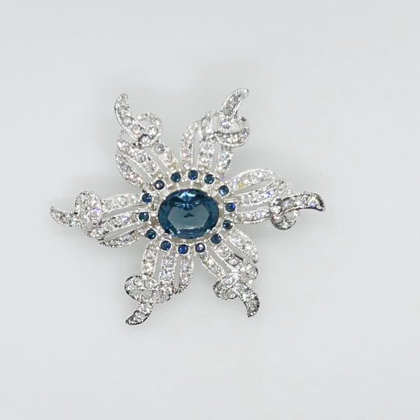 Vintage ROMAN Flower Brooch with Blue Center