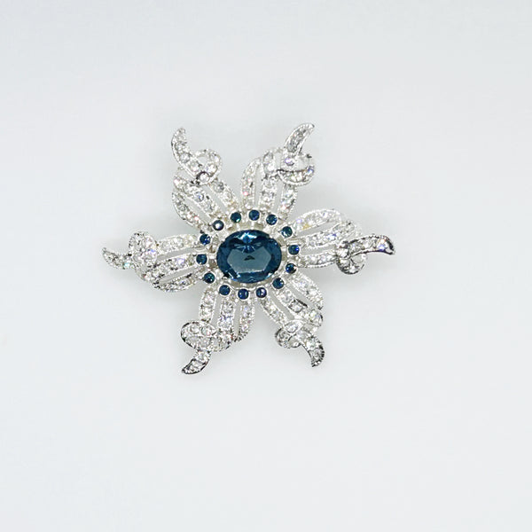 Vintage ROMAN Flower Brooch with Blue Center