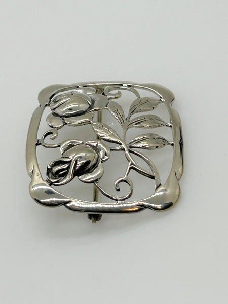 Sterling Silver 1950s Vintage Rose Brooch