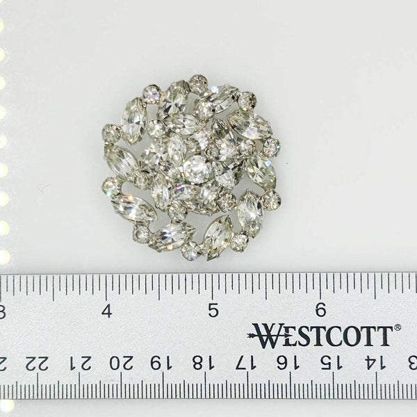 Bright Weiss Round Layered Vintage Rhinestone Brooch