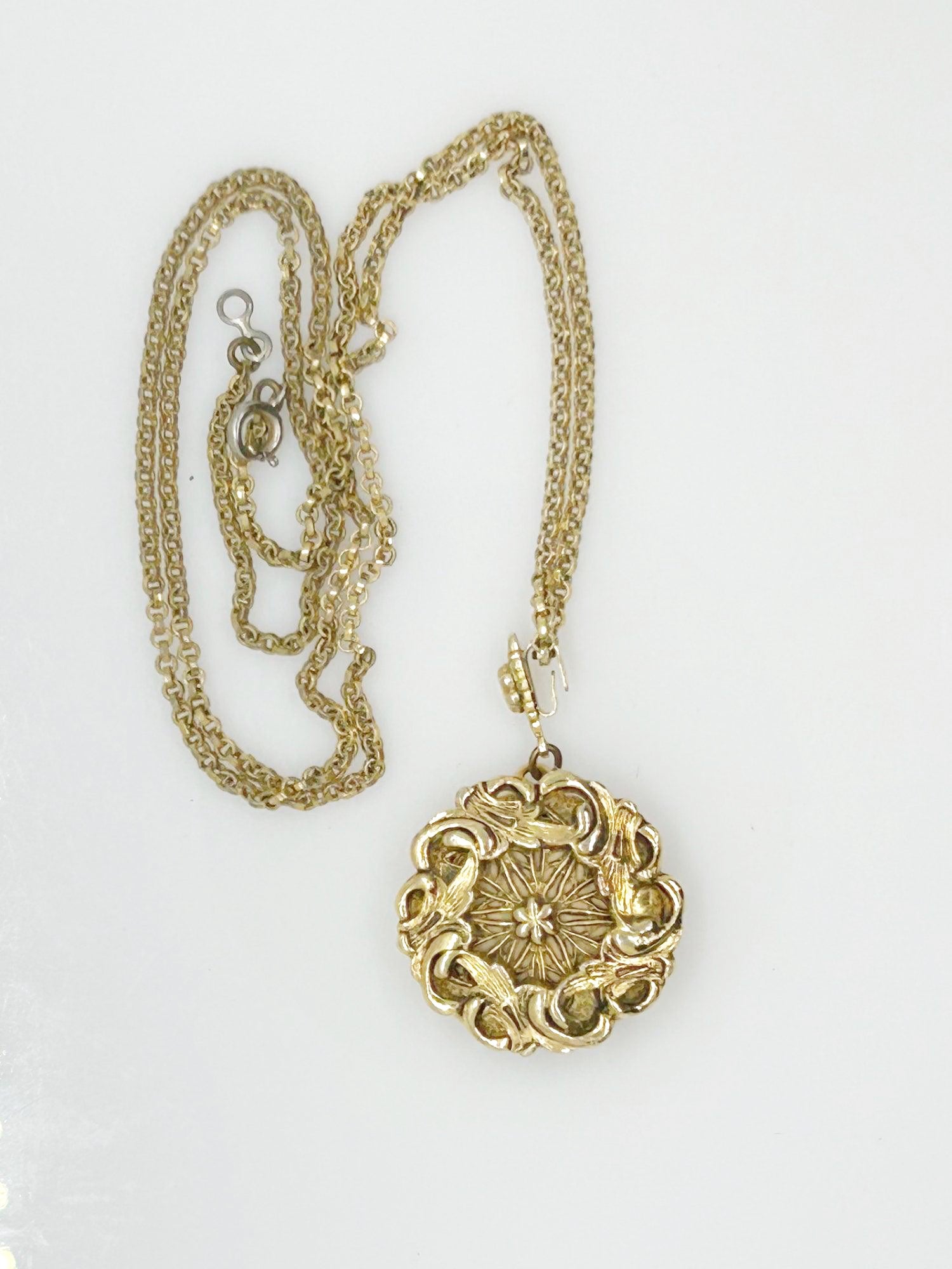 Vintage Round Fanciful Locket with Chain