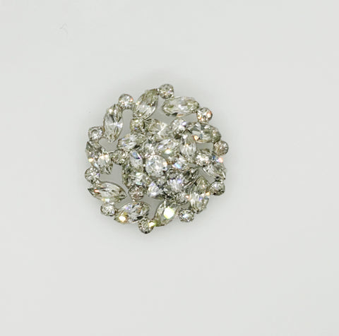 Bright Weiss Round Layered Vintage Rhinestone Brooch