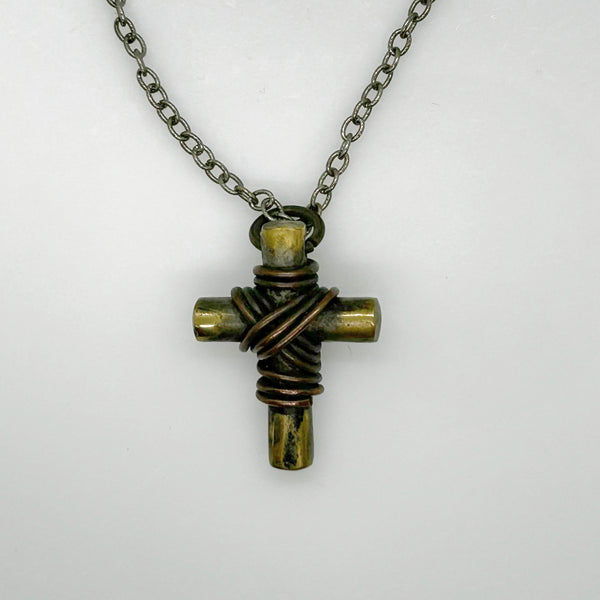 Vintage Rugged Brass Cross Necklace on Chain