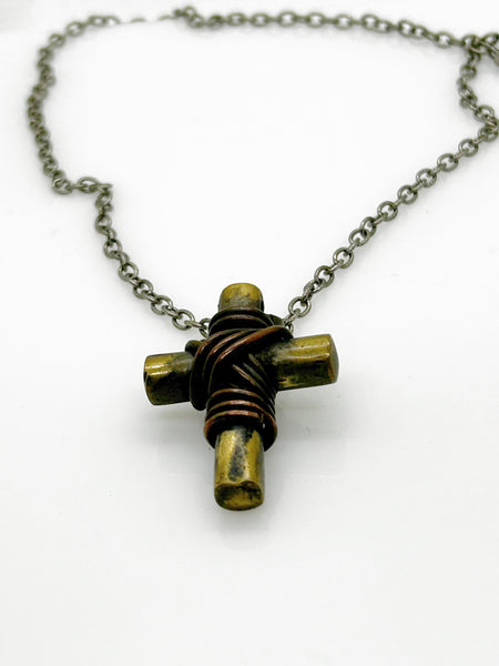 Vintage Rugged Brass Cross Necklace