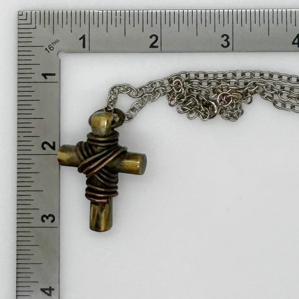 Vintage Rugged Brass Cross Necklace