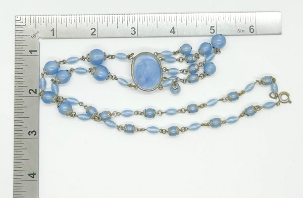 Antique Czechoslovakian Sky Blue Art Glass Drop Negligee Necklace