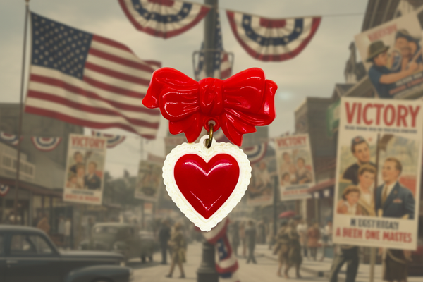 Perfect for vintage jewelry lovers: our Vintage Early Plastic Sweetheart Bow Pin provides nostalgic charm with iconic heart and bow design. Shop today!