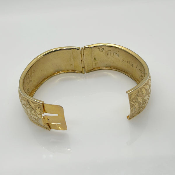 Beautiful Gold Bangle Bracelet Engraved 1963