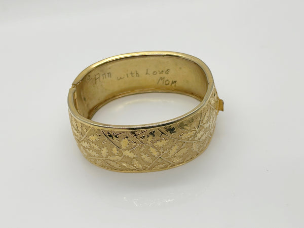 Beautiful Gold Bangle Bracelet Engraved 1963