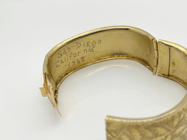 Beautiful Gold Bangle Bracelet Engraved 1963