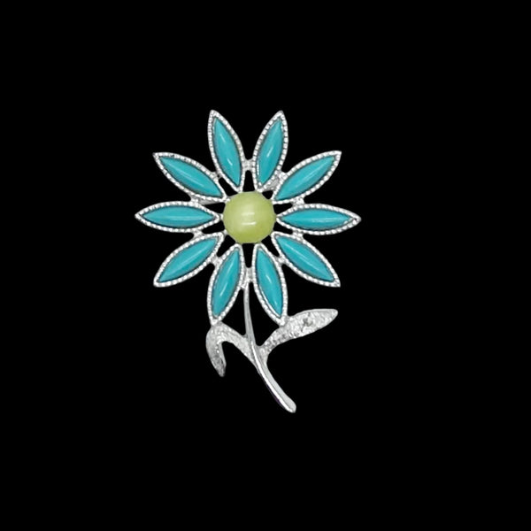 Sarah Coventry Teal Petals Flower Brooch