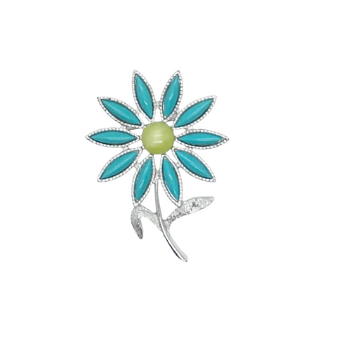 Sarah Coventry Teal Petals Flower Brooch