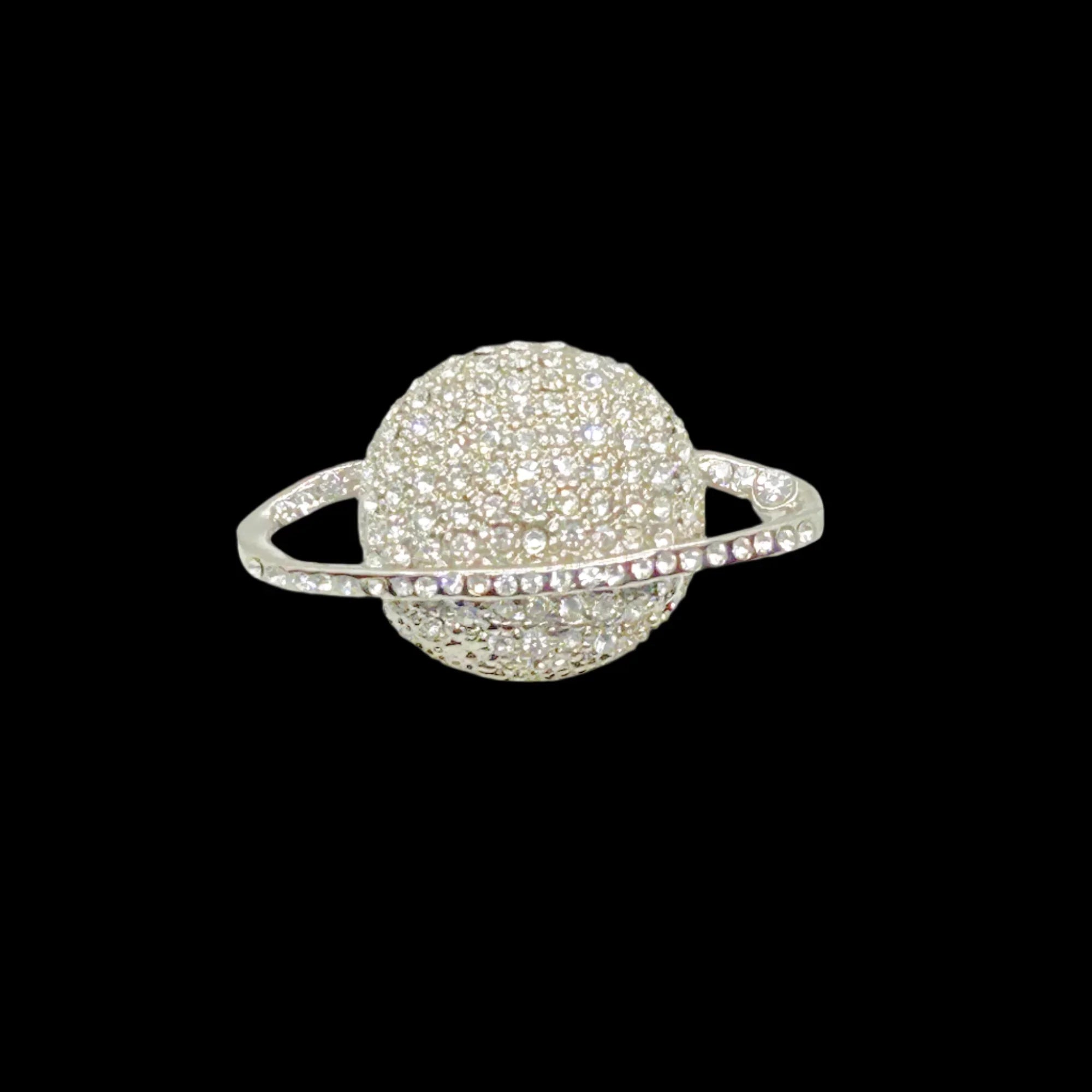 Dazzling Retro Vintage Clear Rhinestone Planet Saturn Brooch
