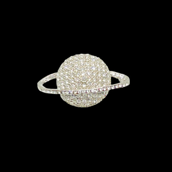 Dazzling Retro Vintage Clear Rhinestone Planet Saturn Brooch