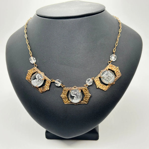 Vintage Necklace with Clear Carved Scottie Links