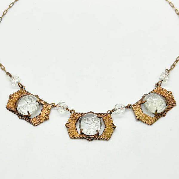 Vintage Necklace with Clear Carved Scottie Links